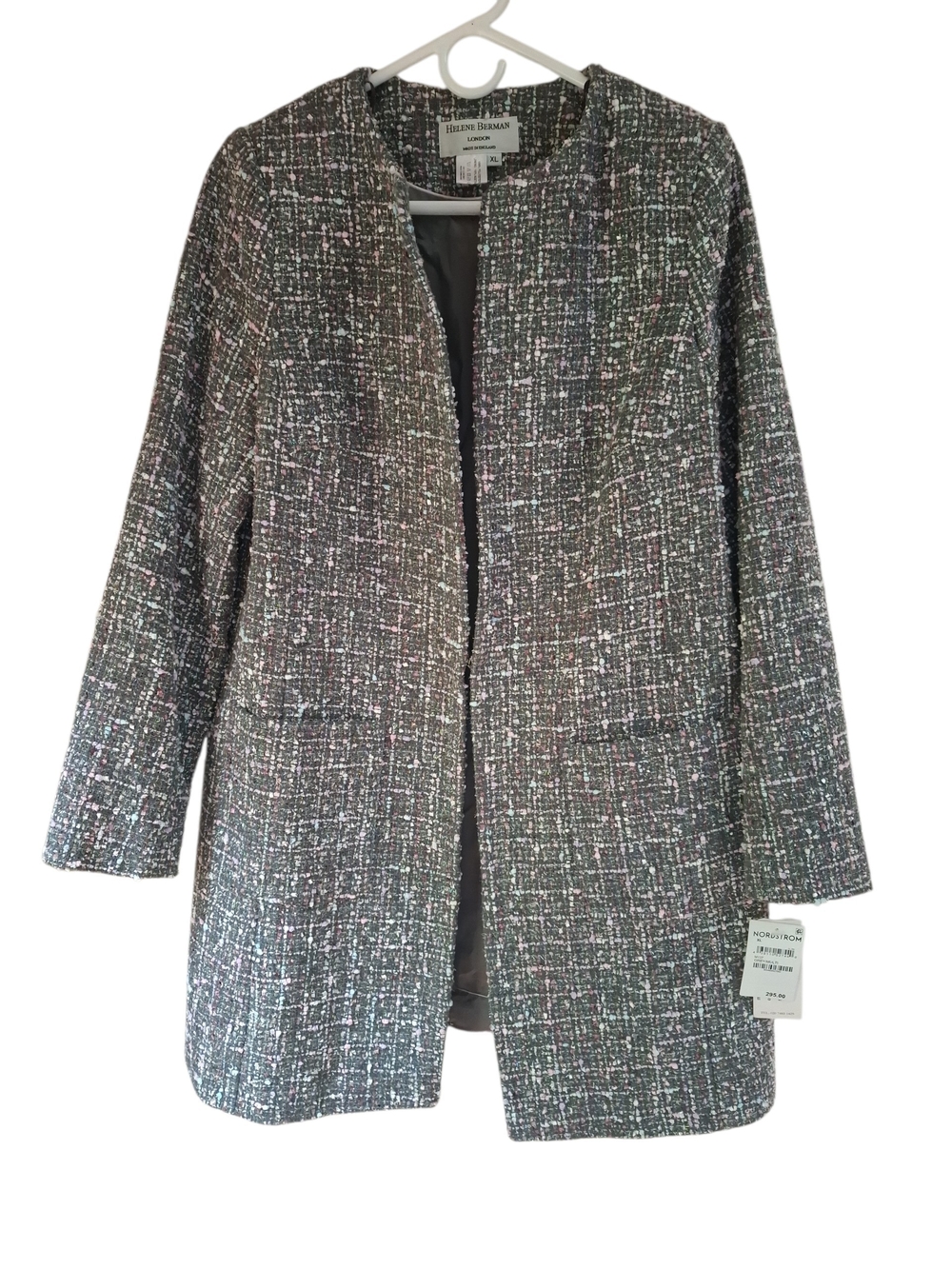NWT Helene Berman London Coat grey pink white blue silver sparkle US size M